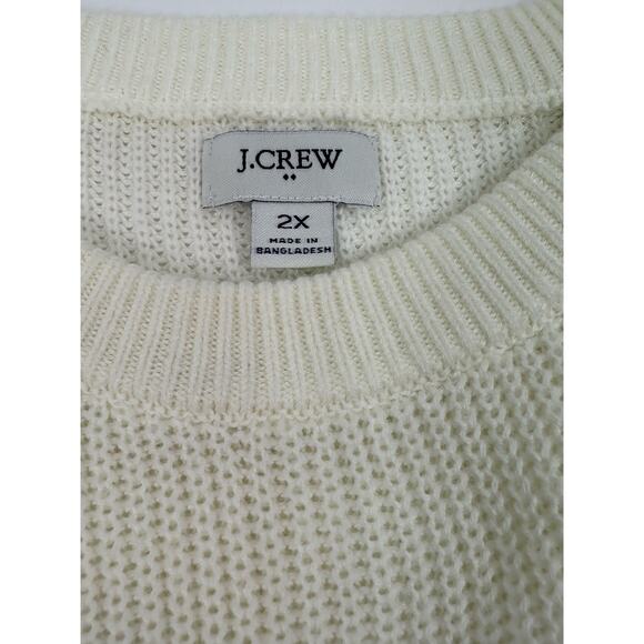 J.Crew Ivory Cotton Knit Gold Button Shoulder Crew Neck Sweater Women’s Size 2X - Picture 7 of 11
